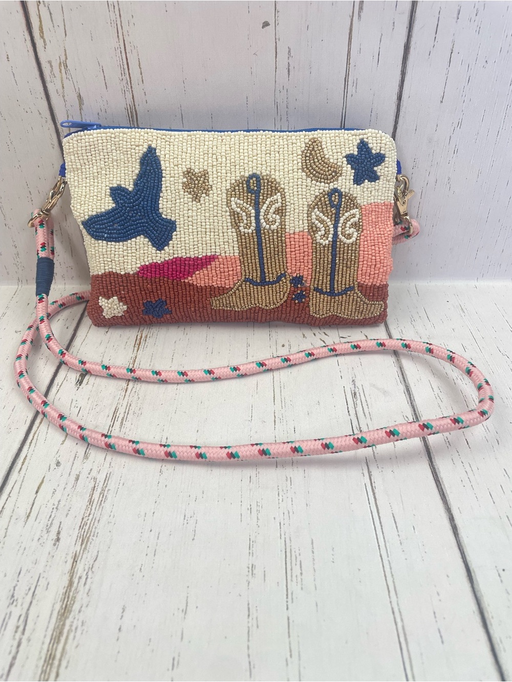 Ink + Alloy Leila Boot Seed Bead Clutch with Strap - Picture 3 of 15